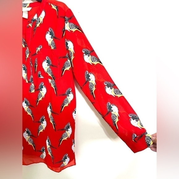 BANANA REPUBLIC Women’s Red Chiffon
Parakeet Birds Sheer Blouse Size Small - Picture 4 of 12